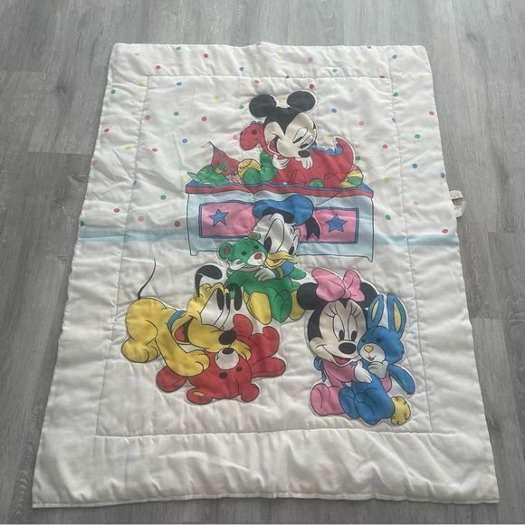 Disney Other - Vintage Dundee Disney Baby Crib Blanket Minnie Mickey Mouse Pluto Quilt 41”x32”